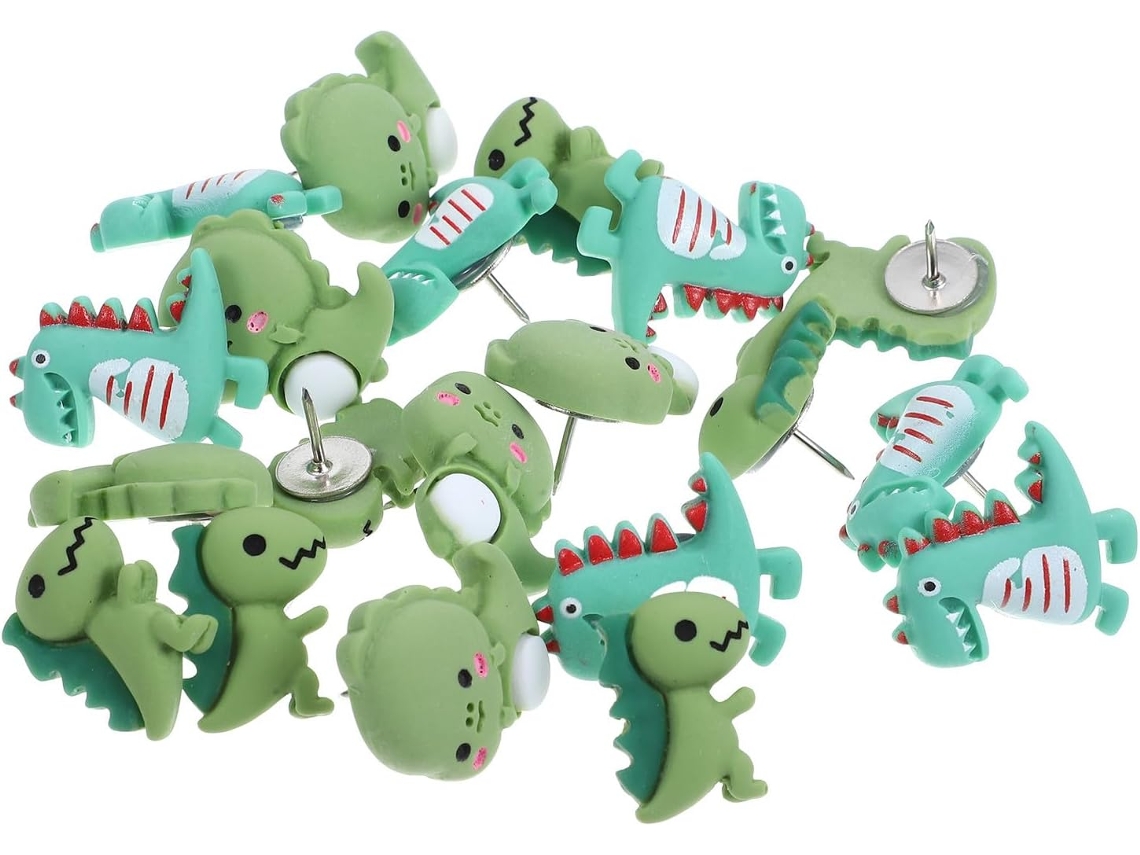 Villcase 20 Tachinhas Decorativas de Resina em Formato Dinossauro para Quadros Cortiça Escritórios e Diversas Aplicações
