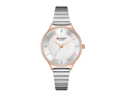 Relógio feminino elegante com pulseira de aço inoxidável, à prova d'água, MDUG (prateado)