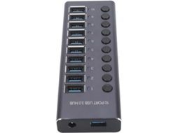 Hub Usb 3.0 De 10 Portas Com Interruptores Individuais E Adaptador
