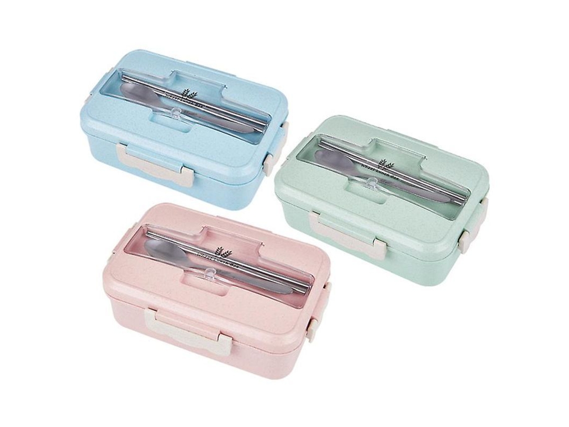 Bento Box Para Adultos E Crianças Com 3 Compartimentos, Material De Palha De Trigo, Anti-vazamento E Seguro Para Micro-ondas Rosa