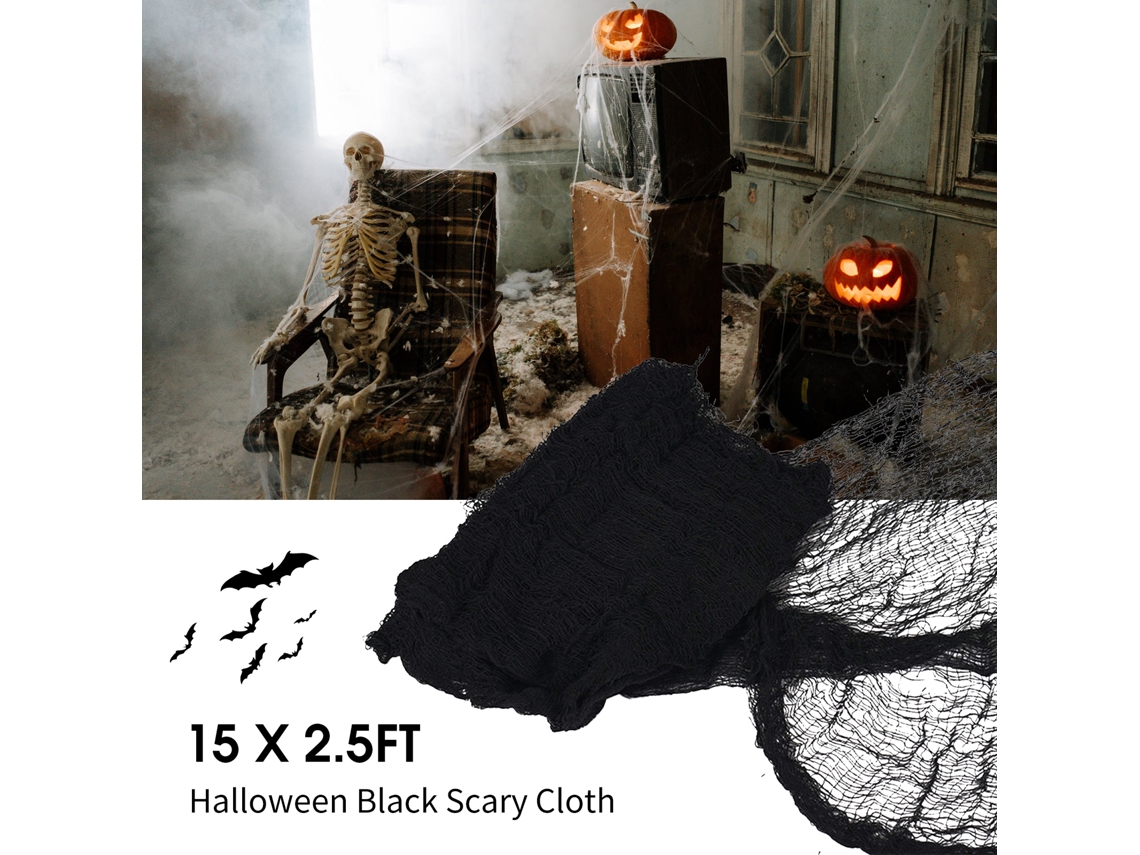 Pano Assustador Preto 15x2.5ft para Halloween Decor Janelas Entradas Casa Festa Terror