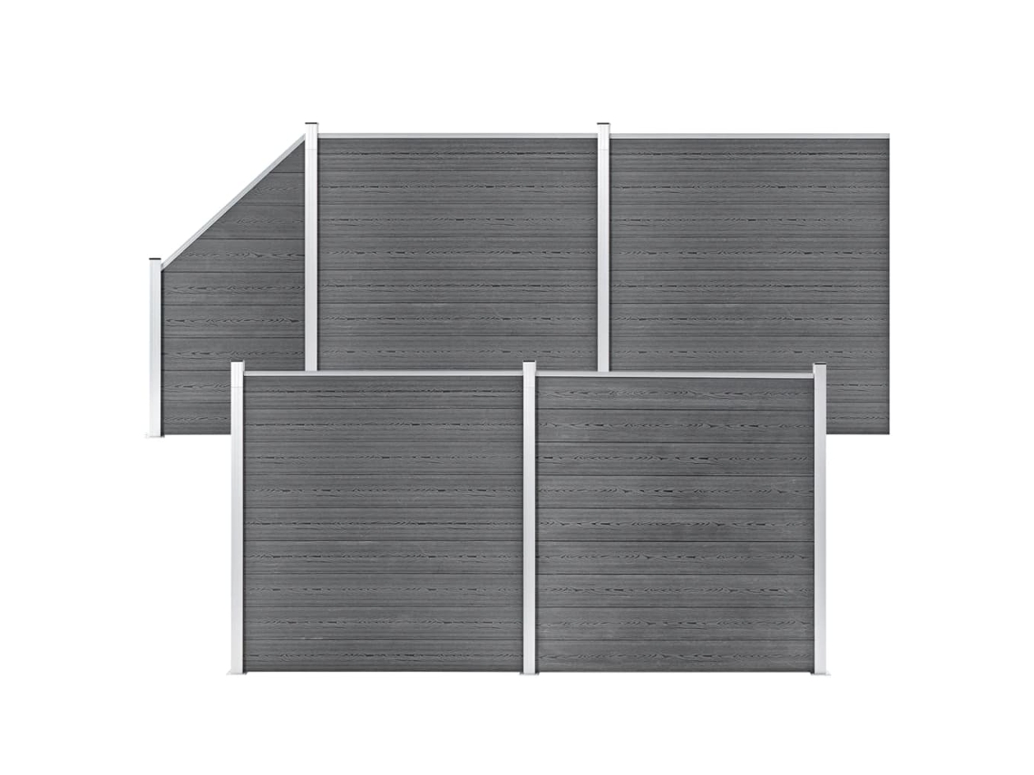 Vidaxl Painel Vedação Wpc 4 Quadrados + 1 Inclinado 792x186cm Cinzento