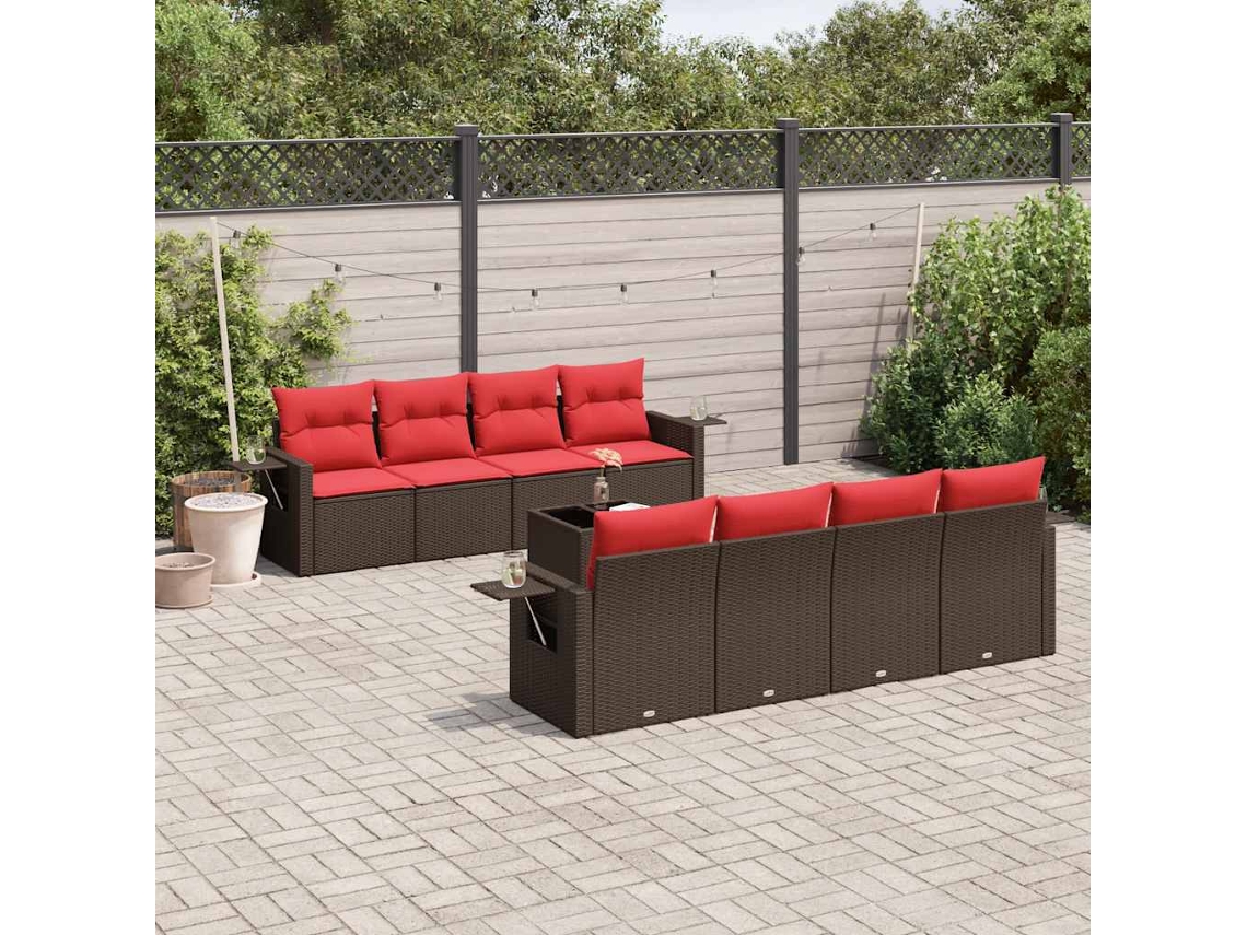 Vidaxl Conjunto De Sofá De Jardim Com 9 Peças E Almofadas Em Rattan Sintético Marrom