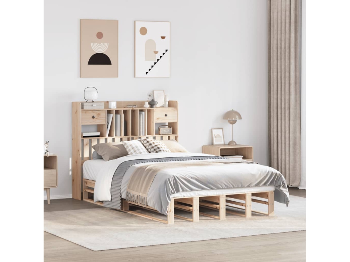 Cama Com Estante Sem Colchão 135x190 Cm Pinho Maciço