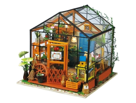 Modelo de casa com efeito estufa Robotime 3D com luzes LED automáticas Madnesstoysvolumen