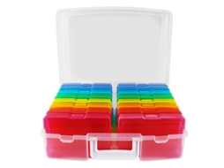 Organizador de Fotos Transparente 4" X 6", Caixa para Armazenamento de Fotos com 16 Compartimentos Internos BRILVIBERA