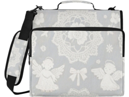 Bolsa Organizadora Branca de Renda com Três Argolas 3,8 Cm, Fecho Zíper e Alça, Vários Bolsos, Portátil para e