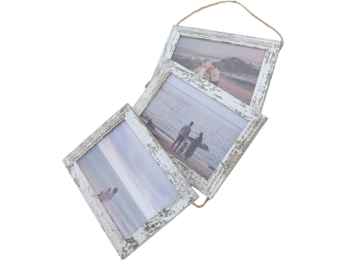Moldura De Parede Rústica Em Mdf Para Fotos,com 3 Molduras Para Colagem,18 Cm (7 Polegadas),cinza E