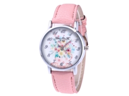 Relógio feminino Zhoulianfa Geneva com pulseira de couro, movimento de quartzo e estampa de margaridas, modelo F-458a, rosa.