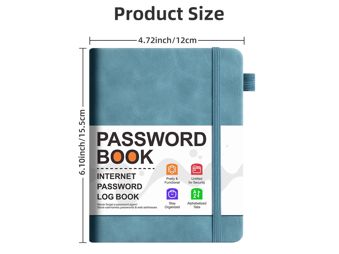 Light Blue Password Notebook With Strap Record Passwords, Emails, And Urls, Ideal For Seniors