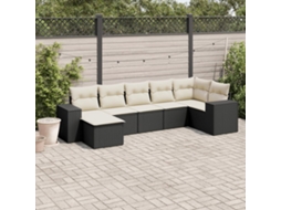 7 Pcs Conjunto De Sofás P/ Jardim C/ Almofadões Vime Pe Preto Dkd Home Decor