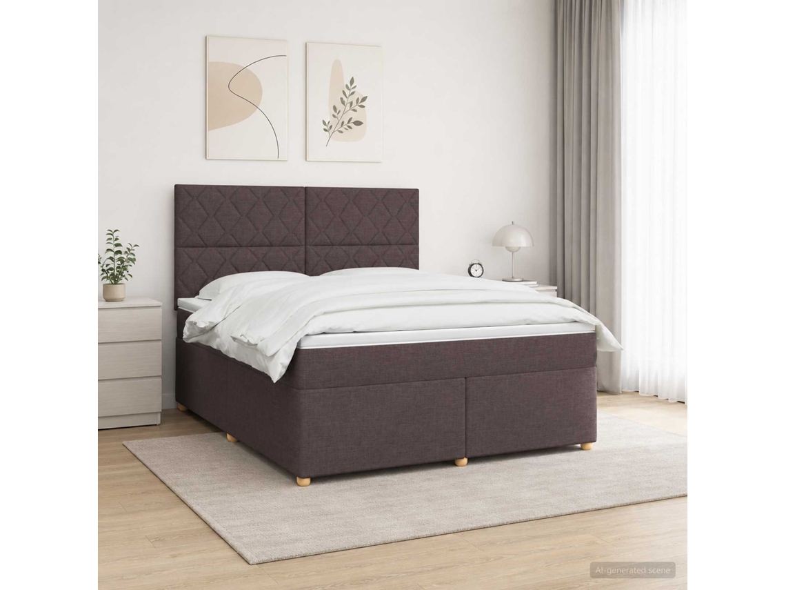 Vidaxl Cama Box Spring Com Colchão Marrom Escuro 140 X 200 Cm Tecido