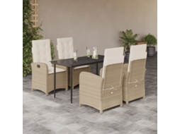 Vidaxl 5 Pcs Conjunto De Jantar P/ Jardim Com Almofadões Vime Pe Bege