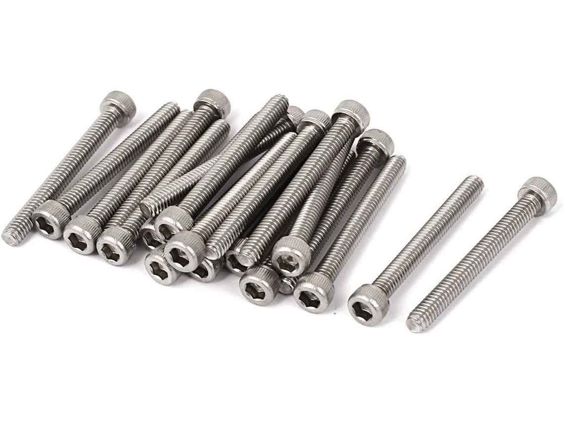 Parafusos de Cabeça Sextavada Interna em Aço Inoxidável 304, Cor Prata, 42 Mm, 8 32 X 1 1/2', 20 CHABERLU