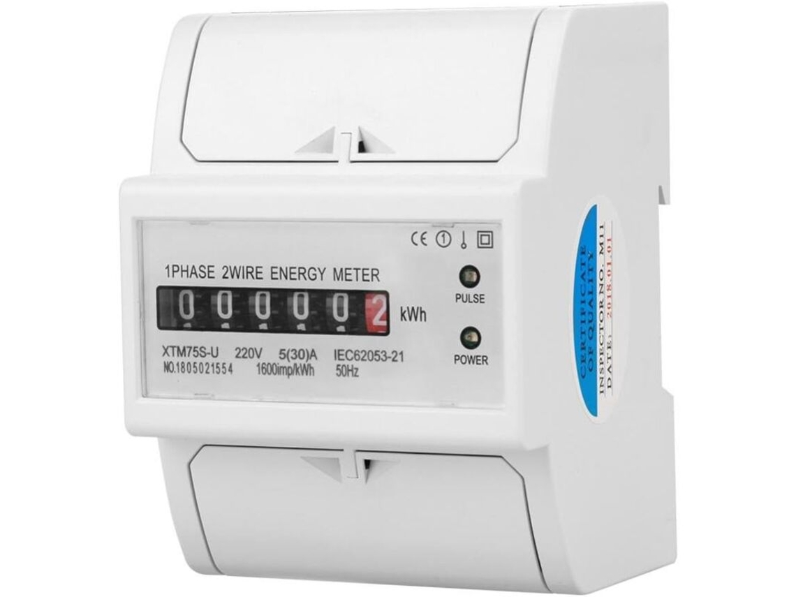 Medidor De Electricidad Digital Monofásico Multifuncional De 220 V, Con Riel Din, 2 Cables, 4 Polos A) Brilvibera (5(30)