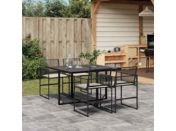 Vidaxl 5 Pcs Conjunto De Jantar P/ Jardim C/ Almofadões Vime Pe Preto