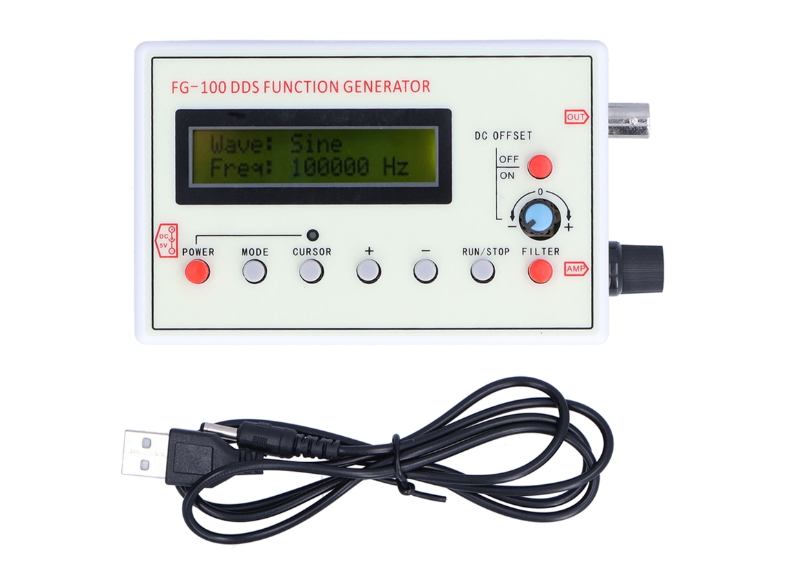 Gerador de Sinal DDS FG 100 1Hz-500kHz Onda Senoidal, Quadrada, Triangular, Dente de Serra, DC 3.5-10V S/MARCA