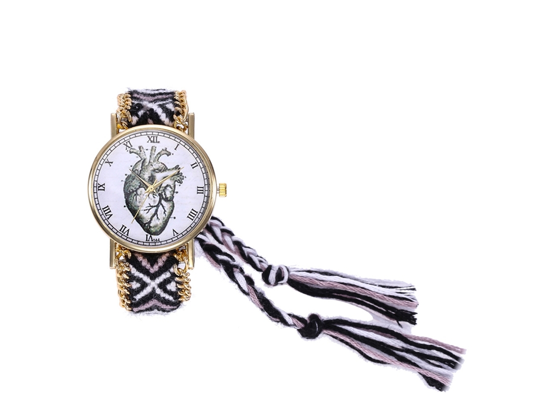 Relógio Pulseira Feminino de Lã Tecida Simples Números Romanos Quartzo Preto