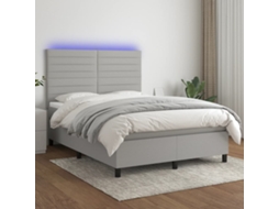 Vidaxl Cama Box Spring C/ Colchão E Led 140x190 Cm Tecido Cinza-claro