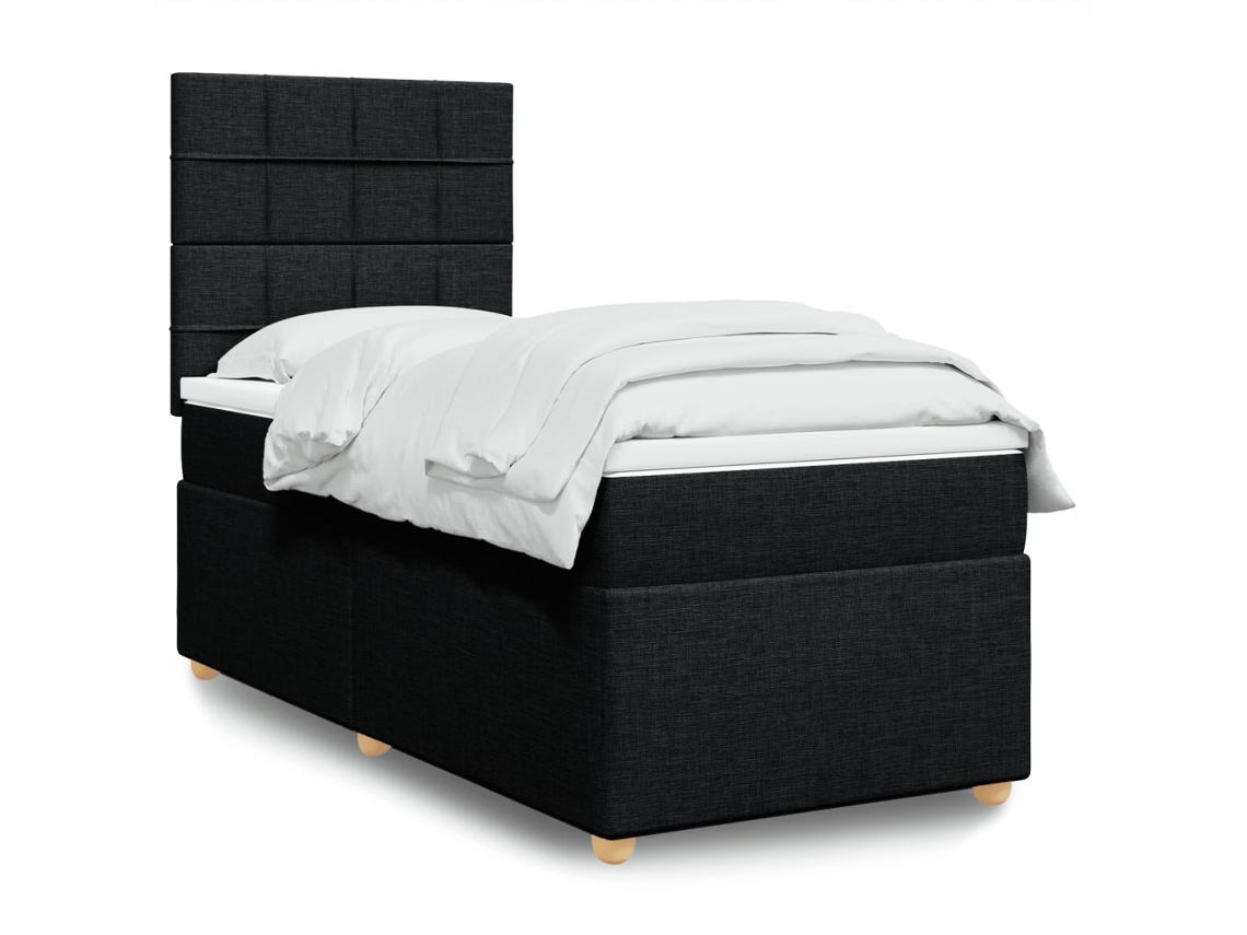 Cama Com Molas/colchão 90x200 Cm Tecido Preto