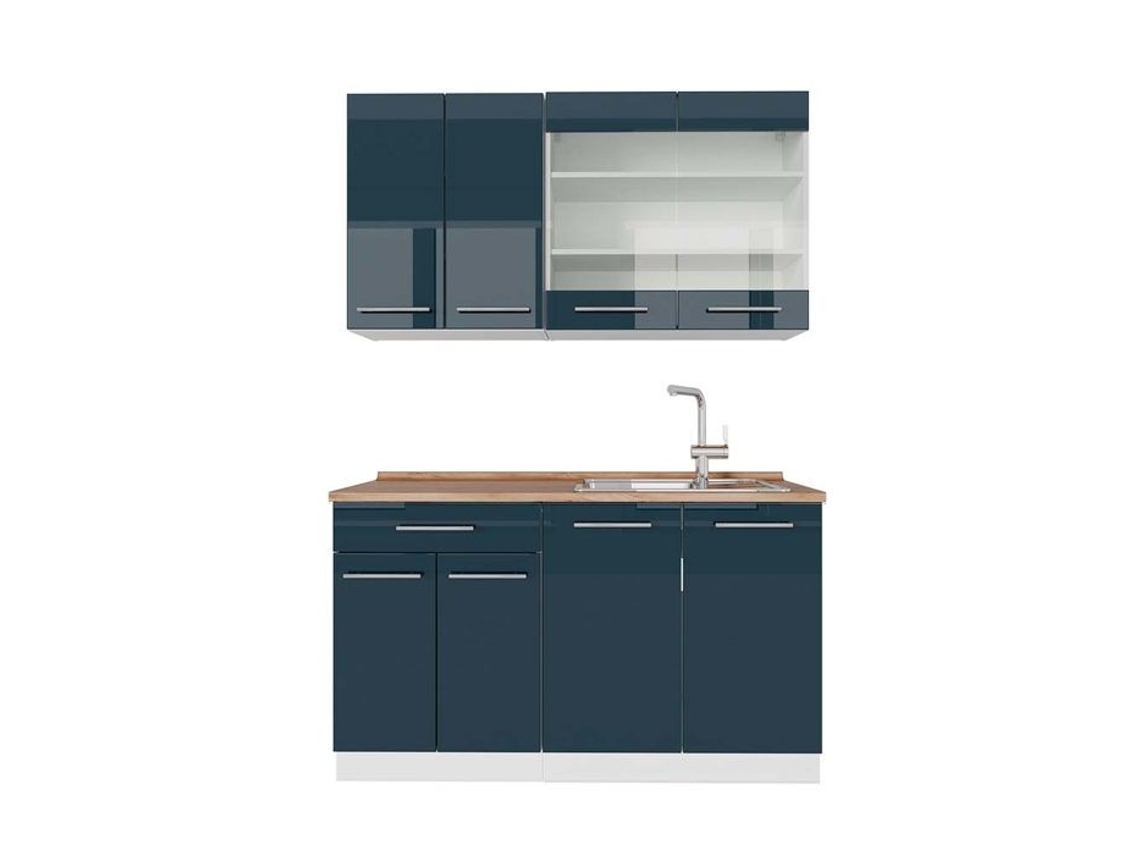 Cozinha Fame-Line, 140 cm, PT Carvalho, azul escuro brilhante/branco, VICCO