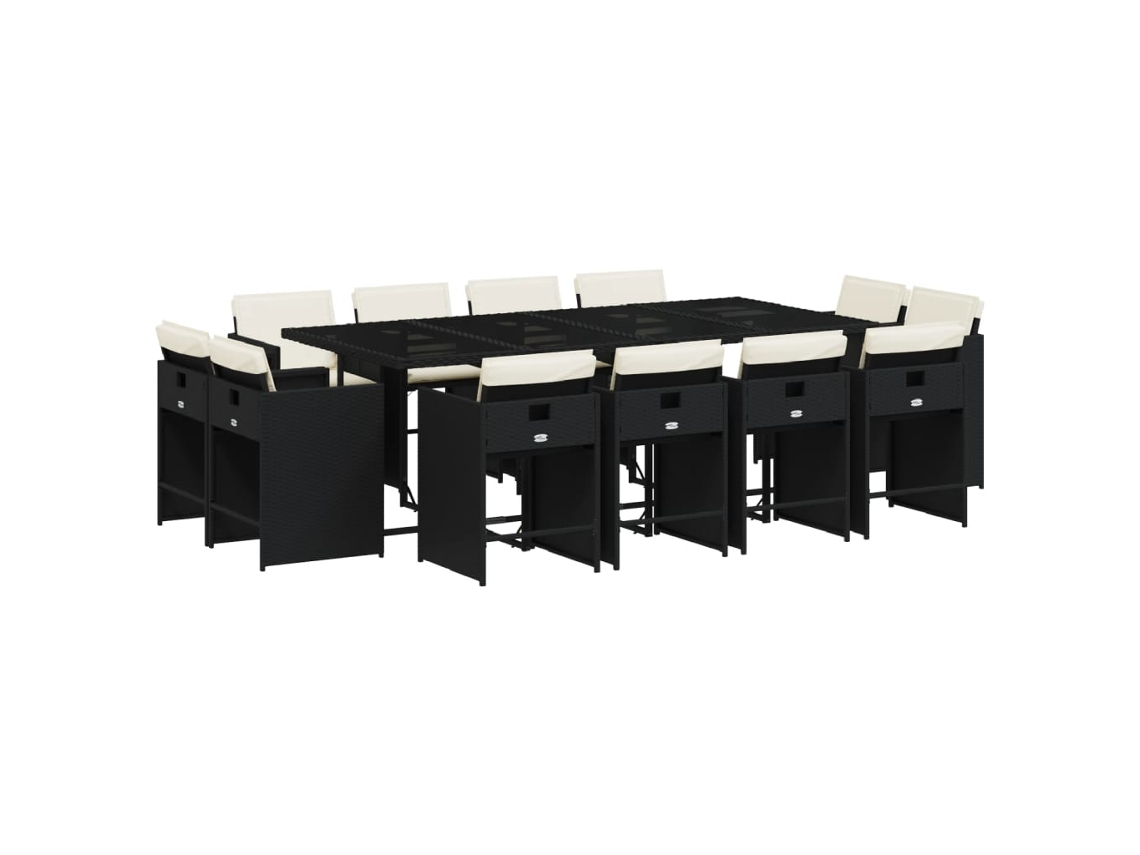 Conjunto de 13 Jantar para Jardim com Almofadões Vime Pe Preto MAISON EXCLUSIVE