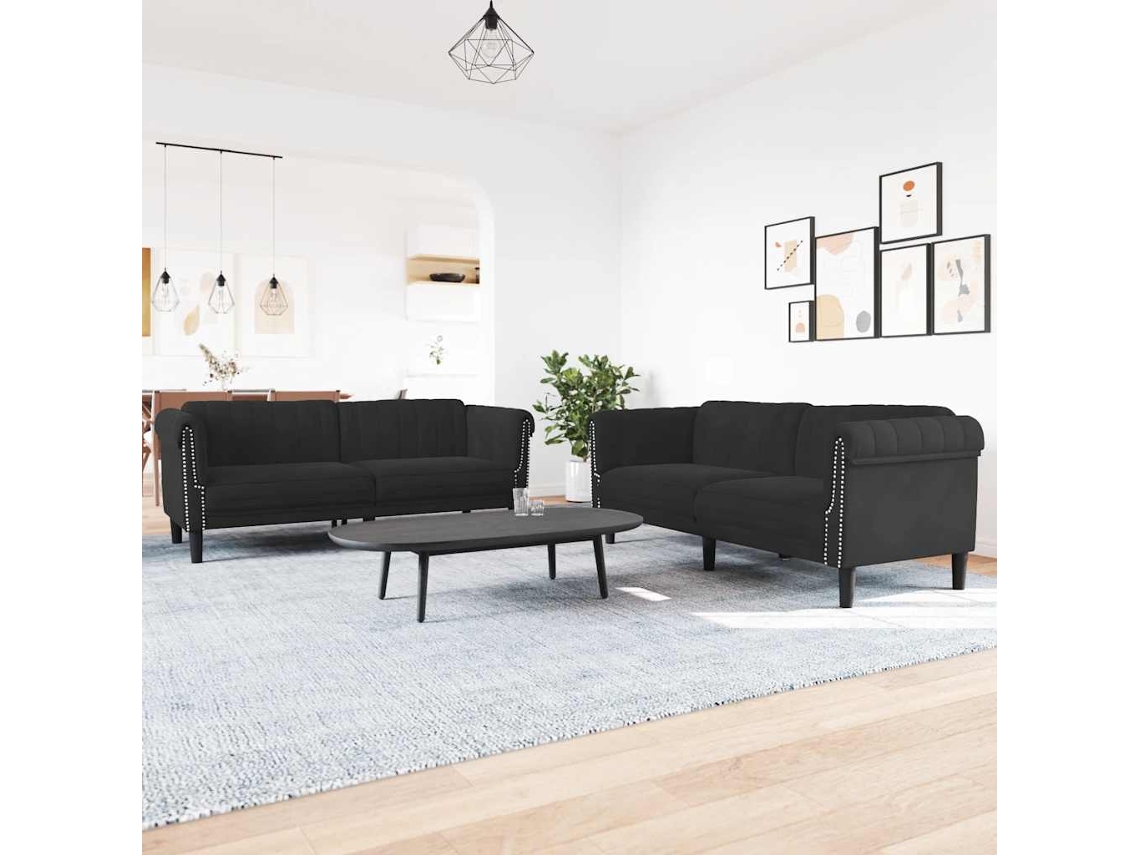 Vidaxl 2 Pcs Conjunto de Sofás Veludo Preto