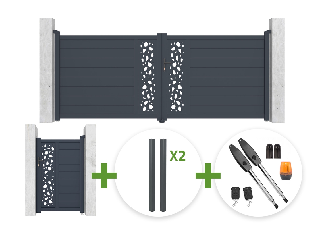 Kit Portaoo Batente Sunny 3,5 X 1,40 M Cinza Com Portaoo Social 1 X 1,40 M + 4 Postes + Motor Tanker B250