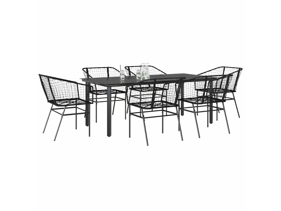 Vidaxl Conjunto de Jantar Jardim 7 Peças Vidro Vime Pe Preto
