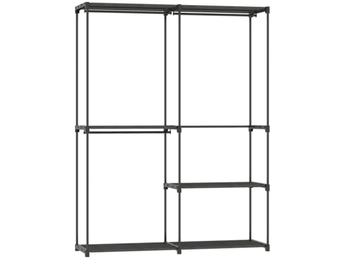 Cabide Portátil para Roupa, Estrutura em Metal, Prateleiras em Tecido, Espaço Amplo, Preto. BAGOLY