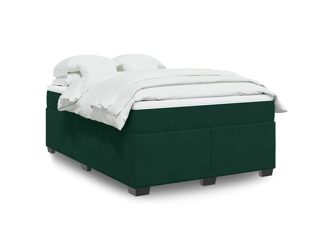 Vidaxl Cama Com Molas/colchão 140x190 Cm Veludo Verde-escuro