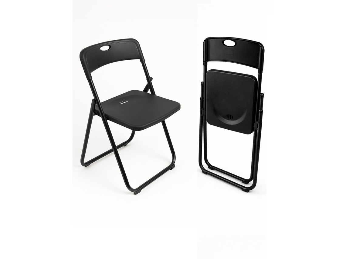 Silla Plegable Metálica Monolith | 48 X 47 X 73 Cm | Plástico Reforzado Y Patas De Hierro Con Refuerzo De Acero | Resistente Negro Pack 4 Uds
