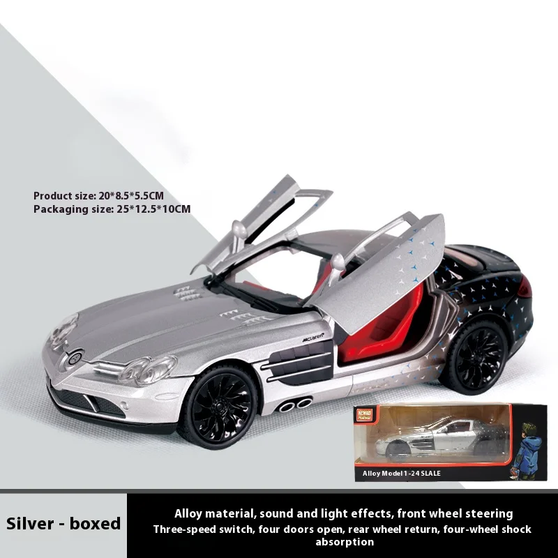 (prateado) Miniatura De Carro Esportivo Slr Em Escala 1:24, Feita Em Metal Fundido.