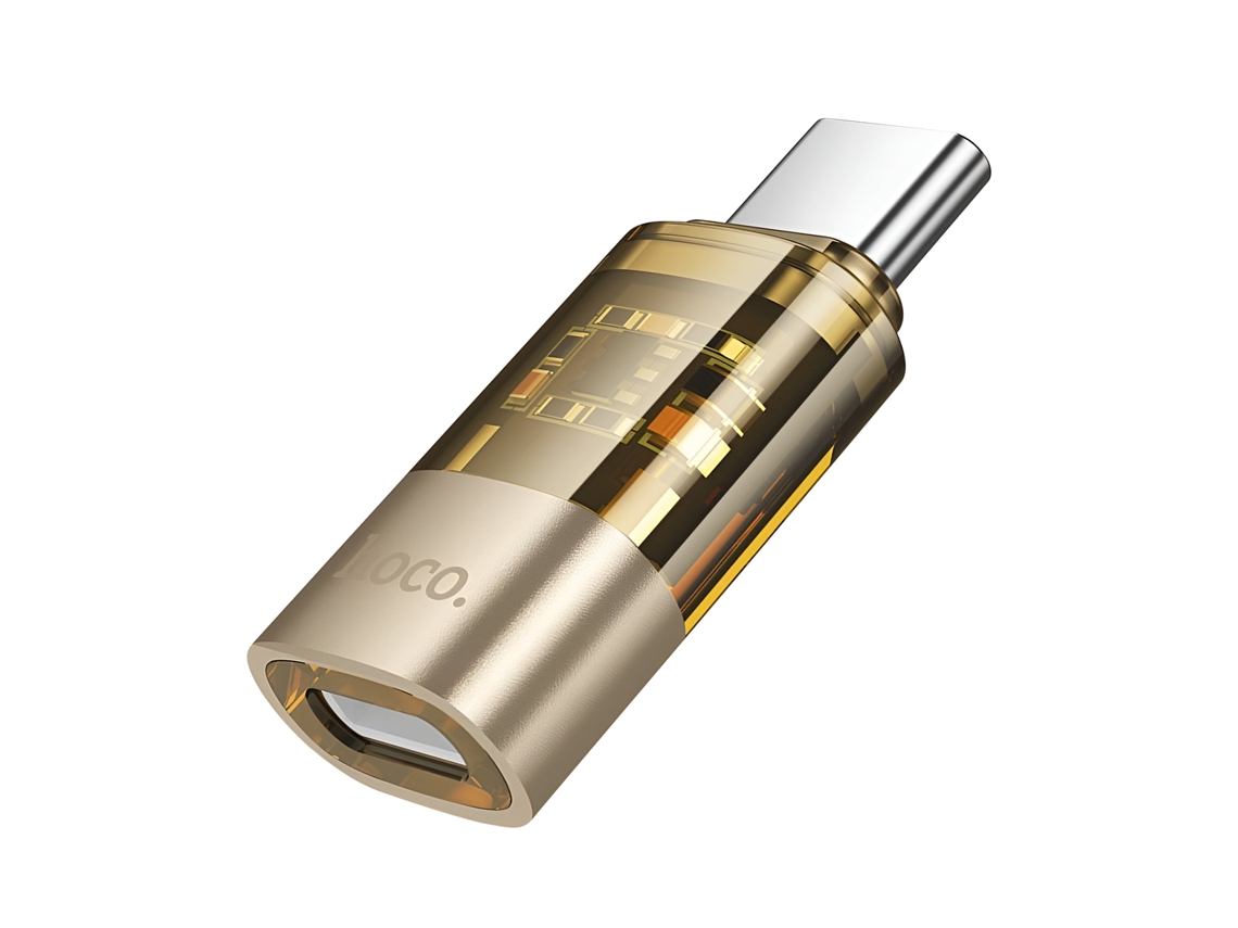Mini Adaptador Lightning OTG Fêmea para USB-C Macho com Carregamento Rápido 3A Dourado HOKO