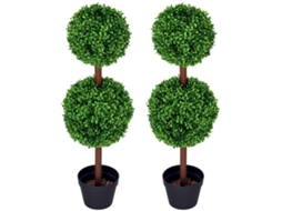 2 Buxo Artificial Bola Dupla 90cm Vaso Tronco Verde