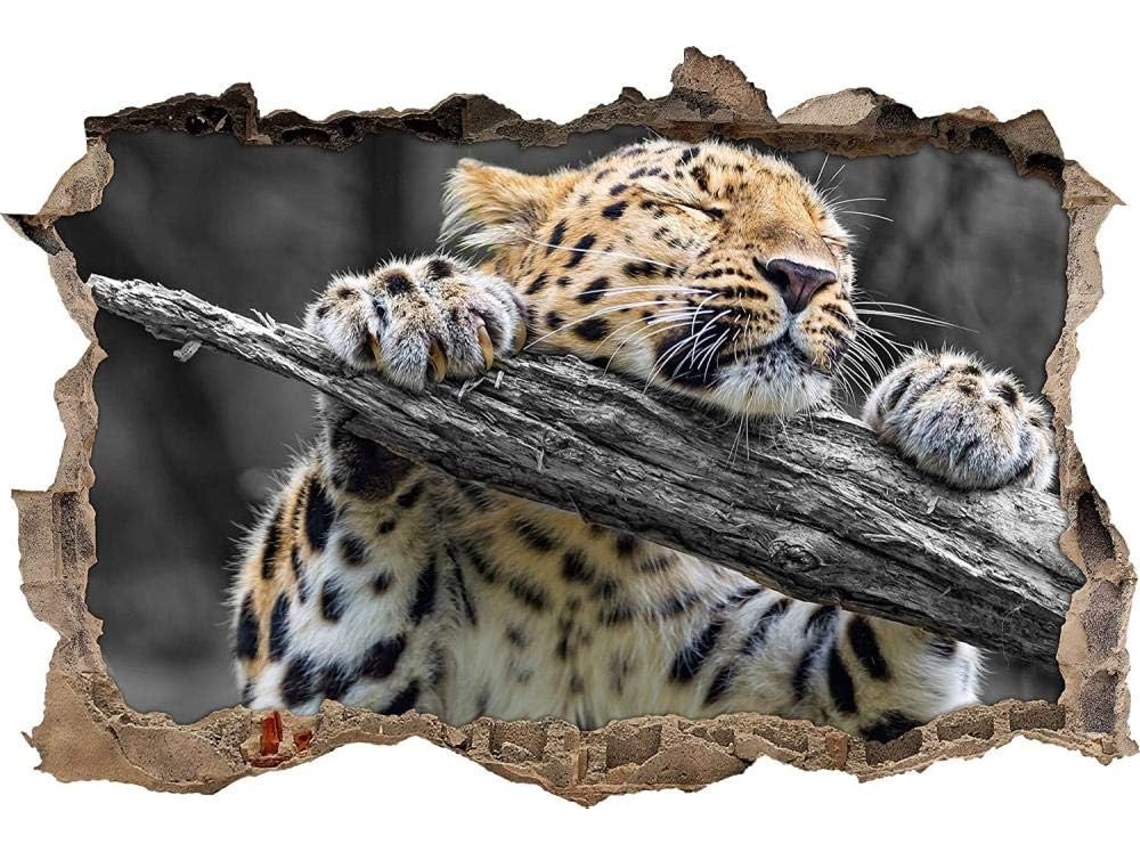 Adesivo de parede Leopardo Dormindo em um Galho, Decalque para Sala de Estar, Quarto, Cozinha, Escritório, Adulto/Criança, 62x92cm