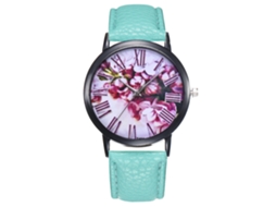 Relógio Analógico Feminino de Couro Pu Fino com Movimento de Quartzo (menta)