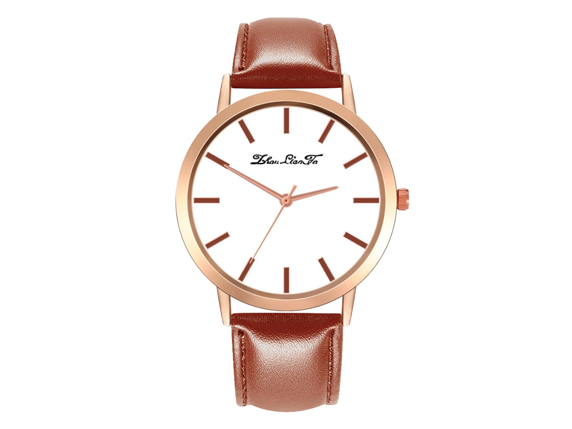Relógio de Pulso Feminino Analógico com Pulseira Pu de Quartzo Estilo Clássico Café Claro