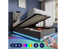 Cama Solteiro 90x200cm Cinza Armário Hidráulico Usb-c Led 3 Lados