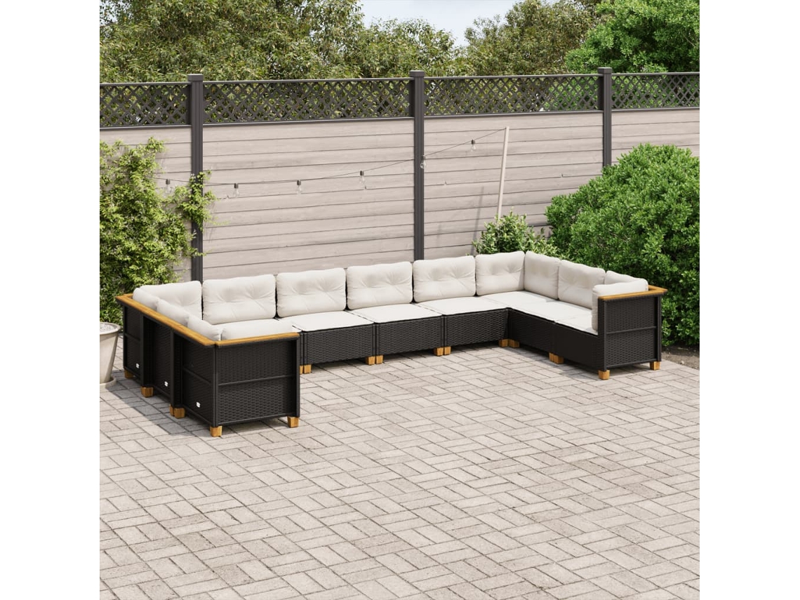 Vidaxl 10 Pcs Conjunto Sofás De Jardim C/ Almofadões Vime Pe Preto