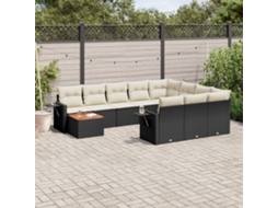 Vidaxl 11 Pcs Conjunto Sofás De Jardim C/ Almofadões Vime Pe Preto