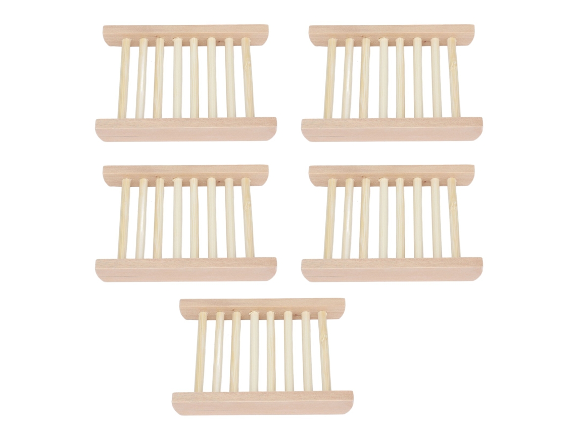 Kit de 5 Pratos de Sabão de Bambu, Antiderrapante, À prova d'água | S/MARCA