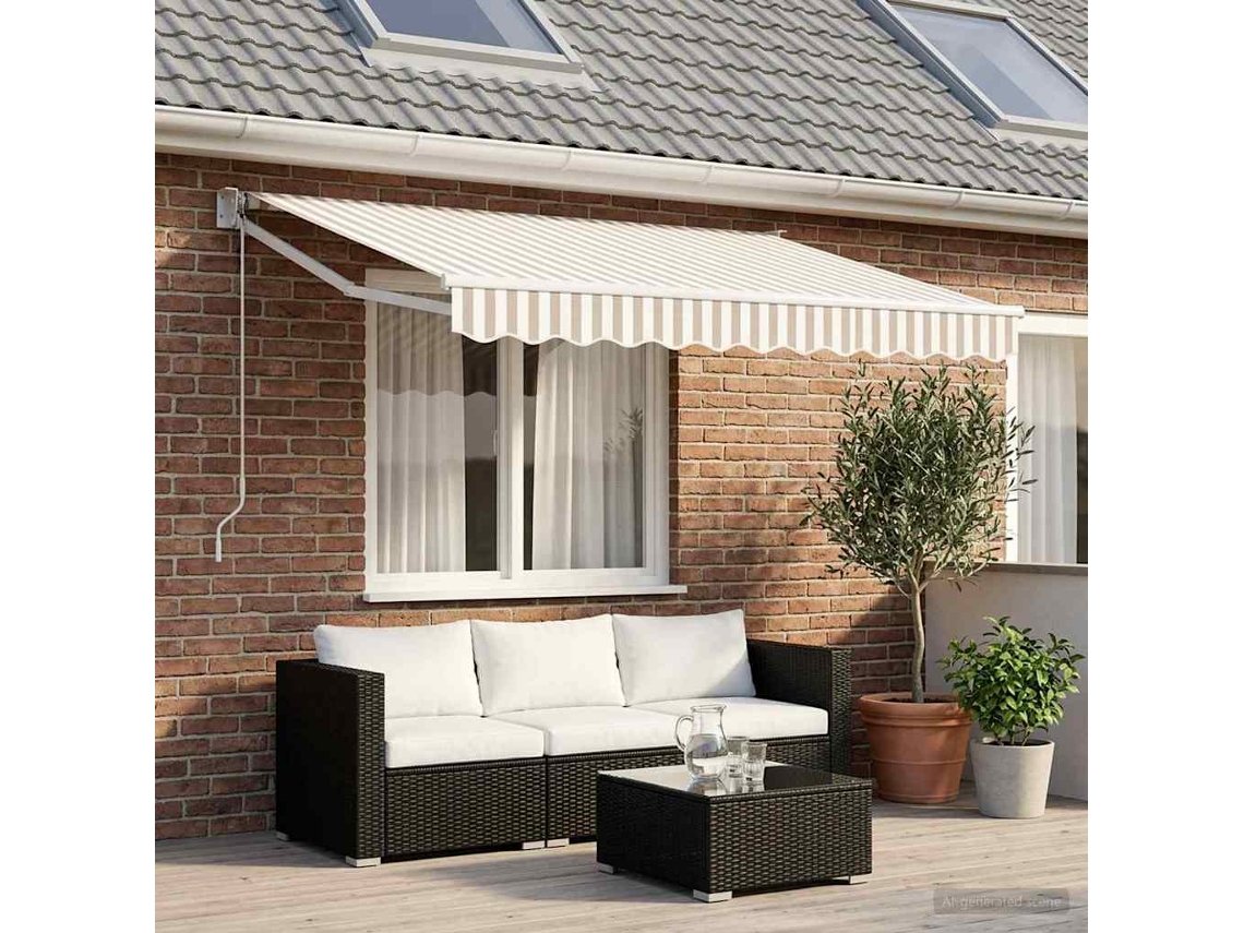 Vidaxl Toldo Retrátil Cinza Claro E Branco 3,5 X 2 M Poliéster E Metal