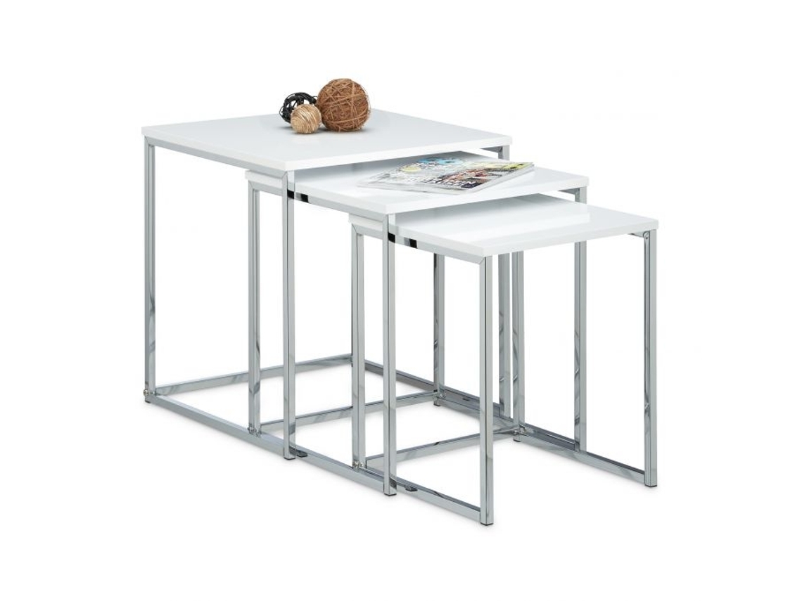 Mesa Lateral Em Conjunto De 3 Com Pés De Metal B2x
