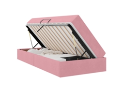 Cama De Solteiro | Camas Para Quarto | Cama Com Arrumação E Colchão Rosa 100 X 200 Cm Veludo