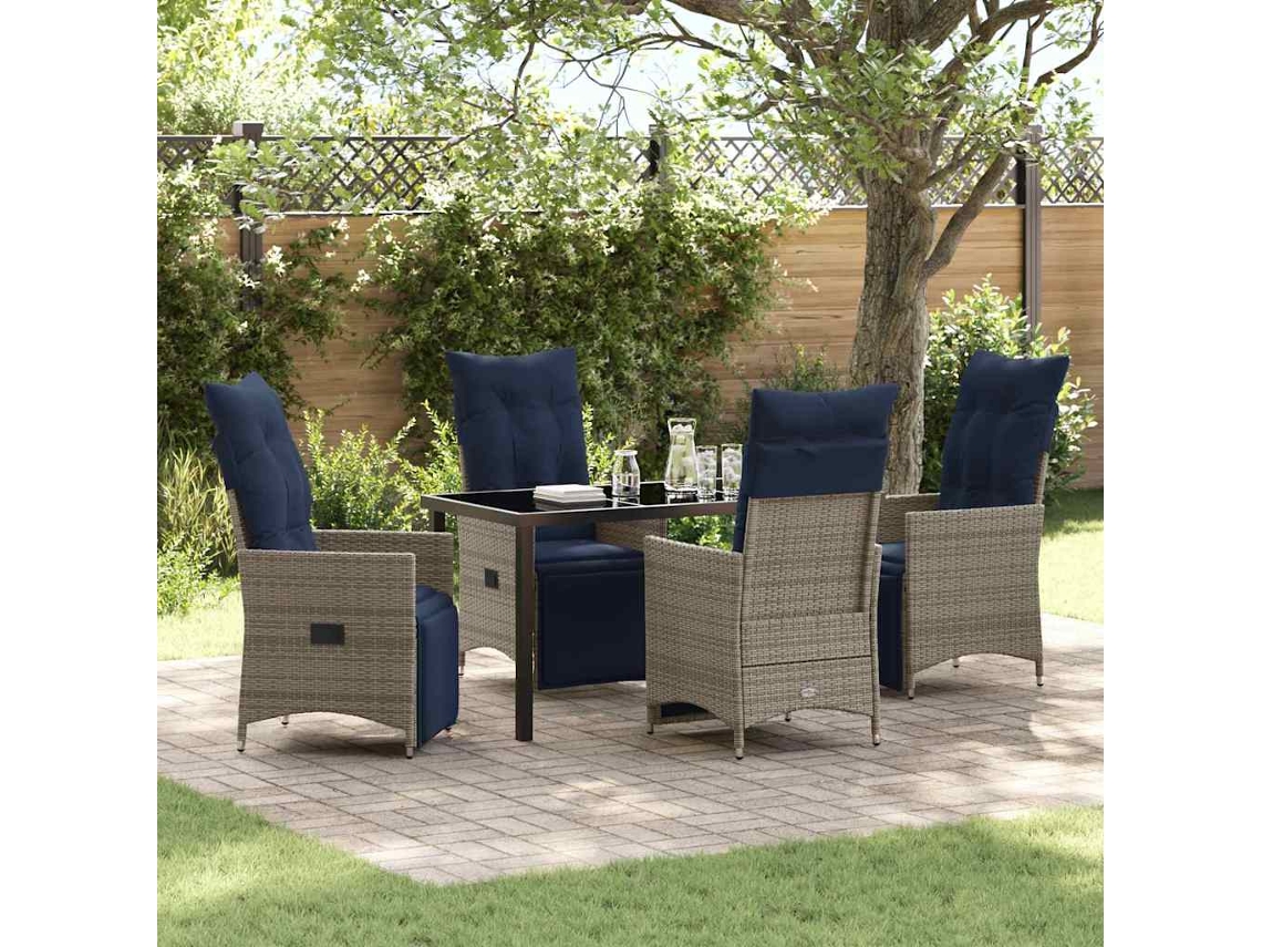 Vidaxl Conjunto De Mesa E Cadeiras 5 Unid. Cinzeto Rattan De Pe