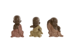 Figura Decorativa HOME ESPRIT Laranja Coral Lima Resina Monge Oriental 8 x 5,5 x 12,7 cm (3 Unidades)