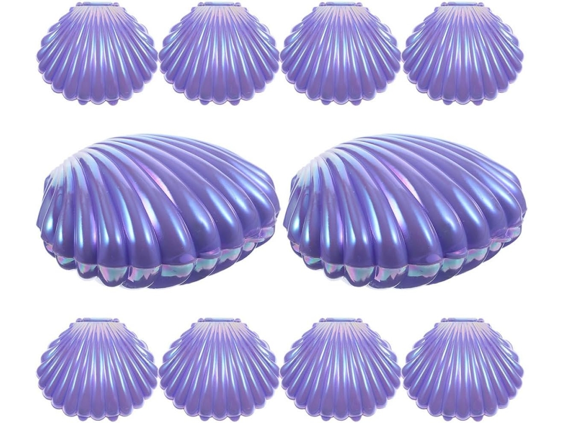 Conjunto De 10 Caixinhas Em Formato Concha Para Doces, Na Cor Roxa Perolada Ideais Para Lembrancinhas De Casamento