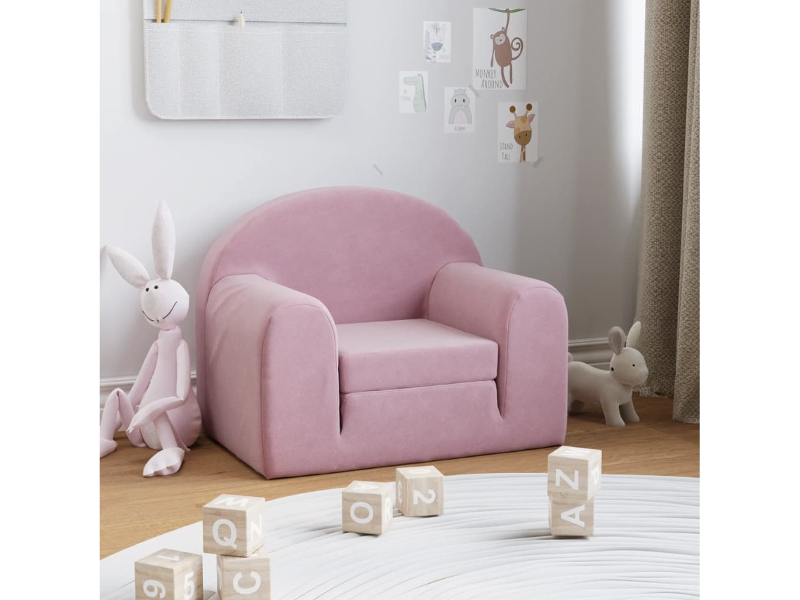 Vidaxl Sofá-cama Infantil De Pelúcia Rosa