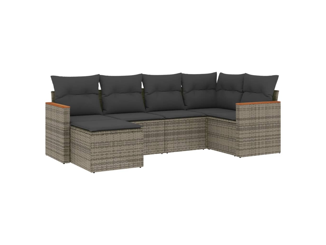 Conjunto de 6 Sofás de Jardim com Almofadões Vime Cinzento MAISON EXCLUSIVE (80x200 cm)